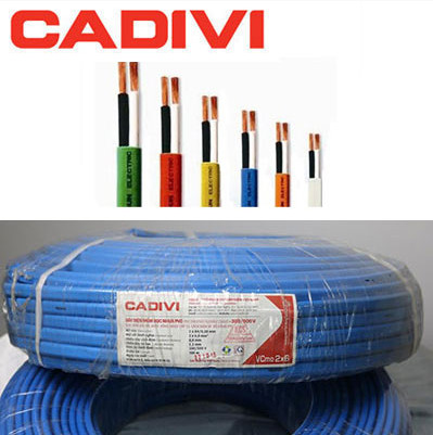 Dây cáp điện đôi mềm ovan Vcmo Cadivi 2x6.0 màu xanh, ruột đồng bọc nhựa PVC, cuộn 100 mét