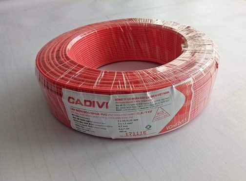Dây điện Cadivi VCMD 2x1.5 màu đỏ, 0.6/1KV, cuộn 100m, giá theo mét